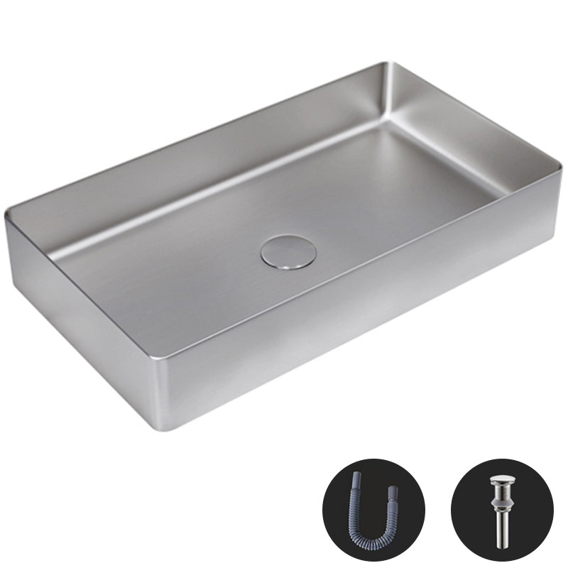 Modern Wash Stand Metal Rectangular with Drain Assembly and Faucet Vessel Bathroom Sink