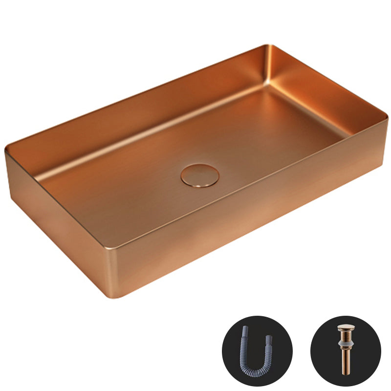 Modern Wash Stand Metal Rectangular with Drain Assembly and Faucet Vessel Bathroom Sink