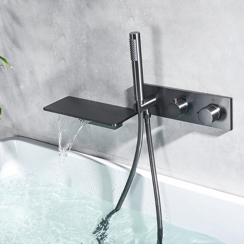 Wall Mounted Metal Tub Filler Double Handles Waterfall Tub Faucet Trim