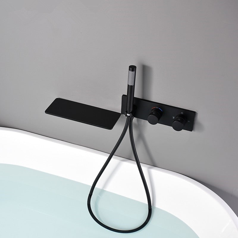 Wall Mounted Metal Tub Filler Double Handles Waterfall Tub Faucet Trim