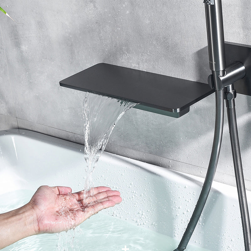 Wall Mounted Metal Tub Filler Double Handles Waterfall Tub Faucet Trim