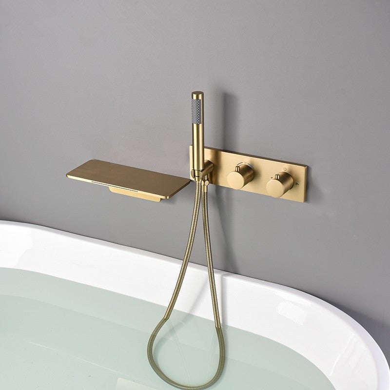 Wall Mounted Metal Tub Filler Double Handles Waterfall Tub Faucet Trim