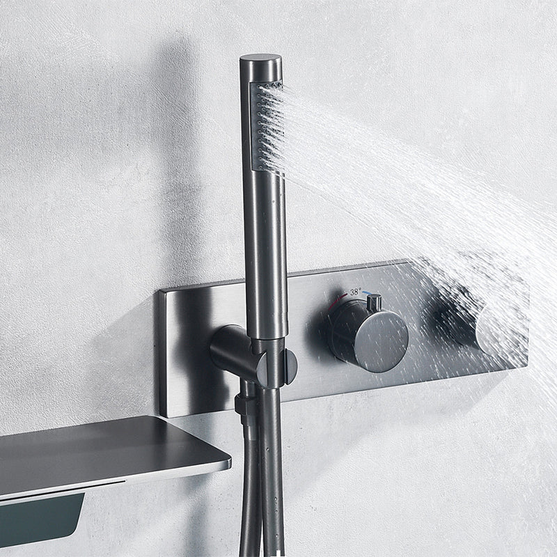 Wall Mounted Metal Tub Filler Double Handles Waterfall Tub Faucet Trim