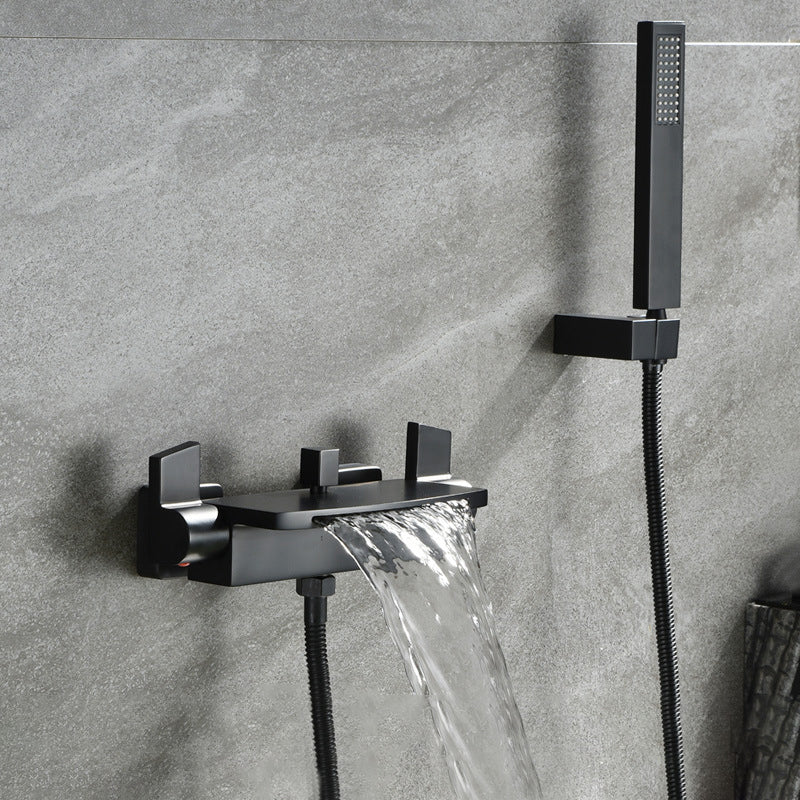 Modern Wall Mounted Metal Tub Filler Double Handles Waterfall Tub Faucet Trim