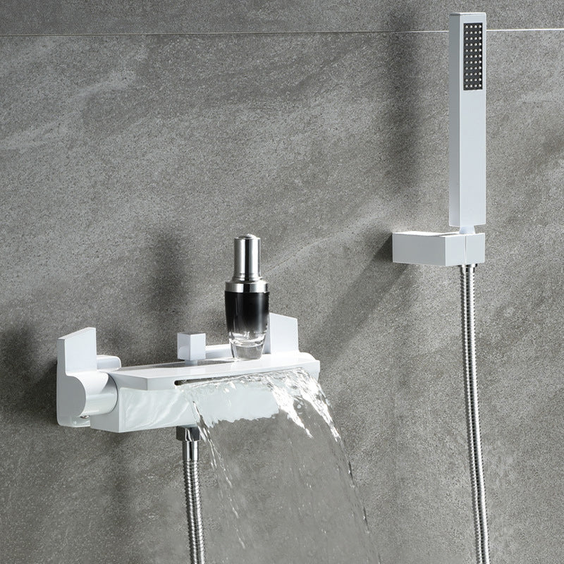 Modern Wall Mounted Metal Tub Filler Double Handles Waterfall Tub Faucet Trim
