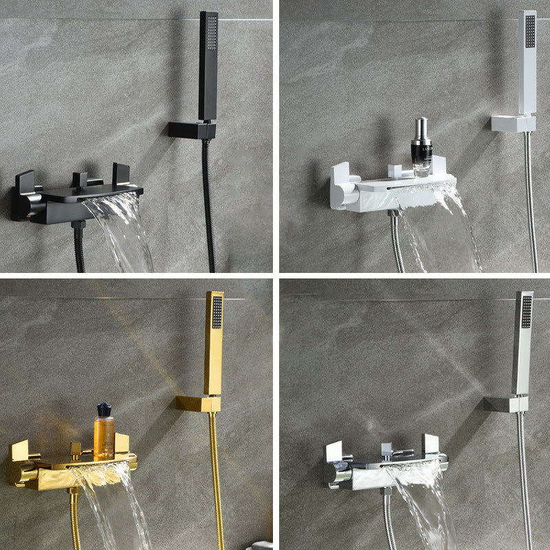 Modern Wall Mounted Metal Tub Filler Double Handles Waterfall Tub Faucet Trim