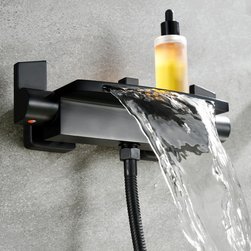 Modern Wall Mounted Metal Tub Filler Double Handles Waterfall Tub Faucet Trim