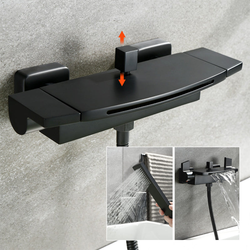Modern Wall Mounted Metal Tub Filler Double Handles Waterfall Tub Faucet Trim