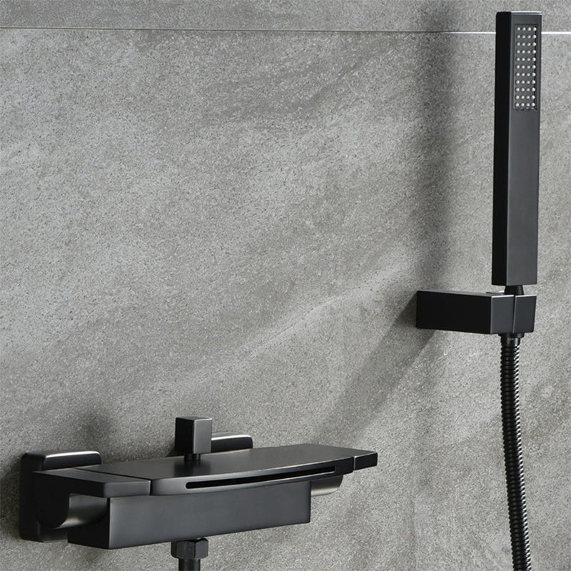 Modern Wall Mounted Metal Tub Filler Double Handles Waterfall Tub Faucet Trim