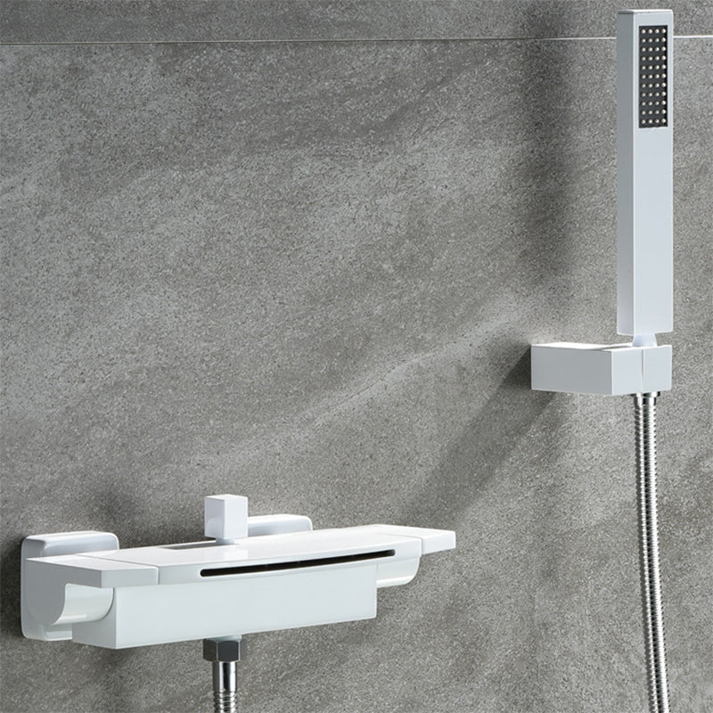 Modern Wall Mounted Metal Tub Filler Double Handles Waterfall Tub Faucet Trim