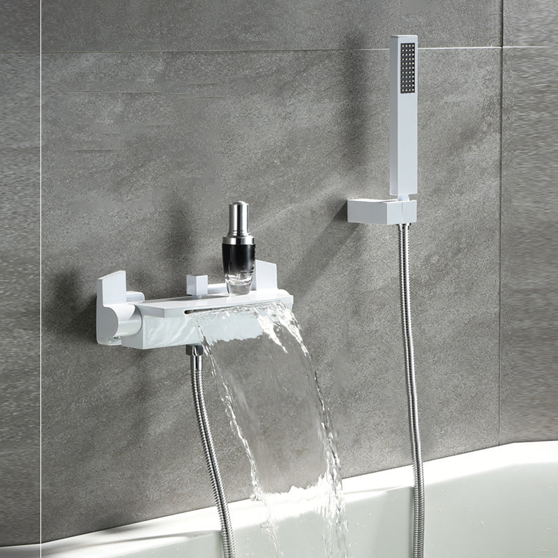 Wall Mounted Metal Tub Filler Low Arc Waterfall Double Handles Tub Faucet Trim