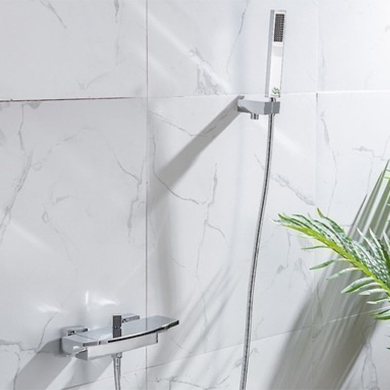 Wall Mounted Metal Tub Filler Low Arc Waterfall Double Handles Tub Faucet Trim