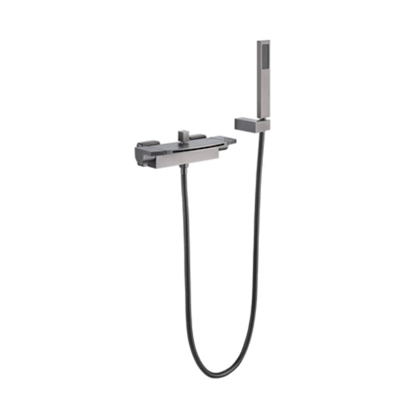 Wall Mounted Metal Tub Filler Low Arc Waterfall Double Handles Tub Faucet Trim