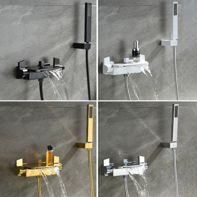 Wall Mounted Metal Tub Filler Low Arc Waterfall Double Handles Tub Faucet Trim