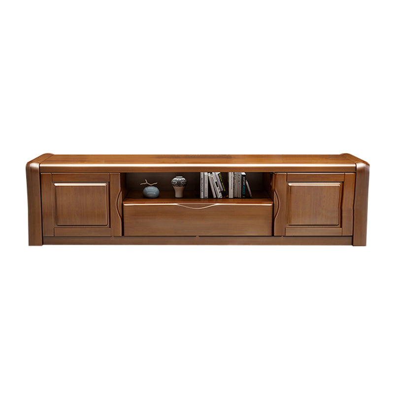 Traditional Rubberwood TV Media Stand Open Shelving TV Stand Console with Drawers