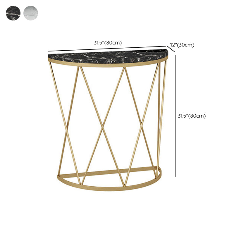Glam Marble Console Sofa Table Half Moon Iron Accent Table for Hall