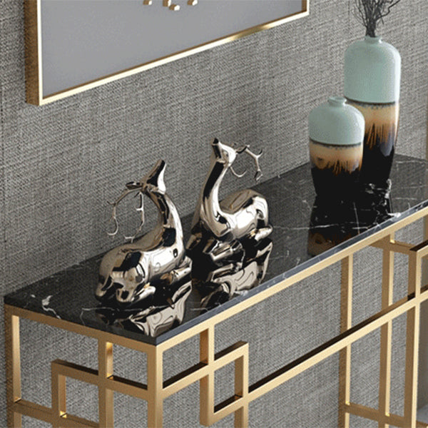Glam Iron Console Sofa Table Rectangle Marble Console Accent Table for Hall