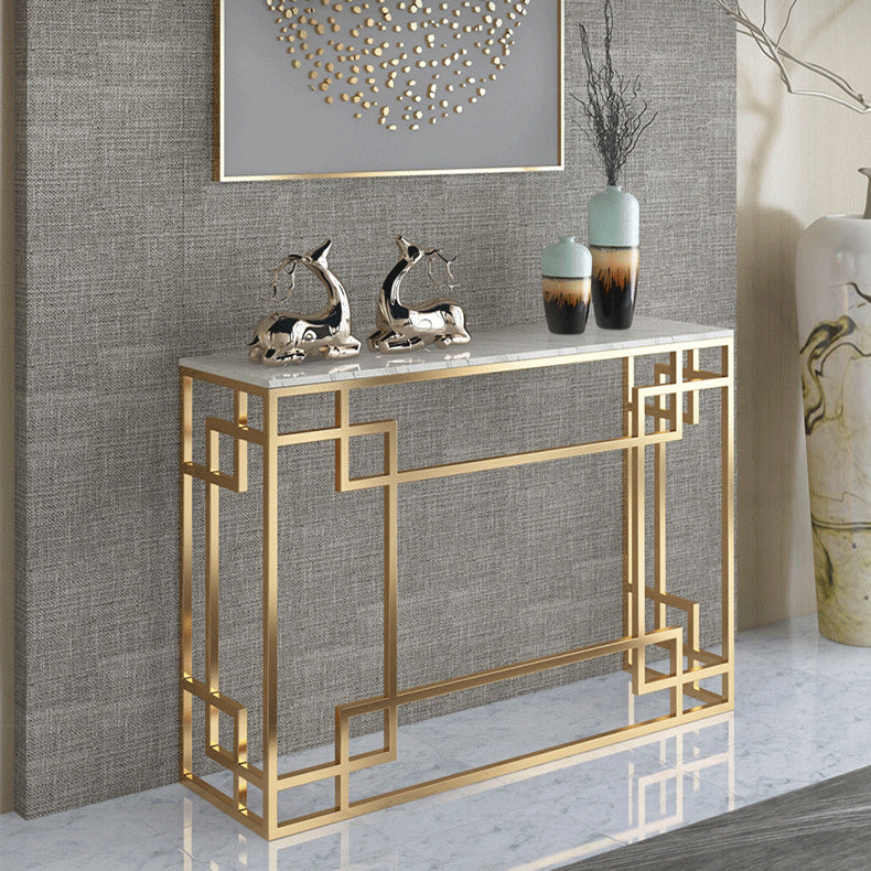 Glam Iron Console Sofa Table Rectangle Marble Console Accent Table for Hall