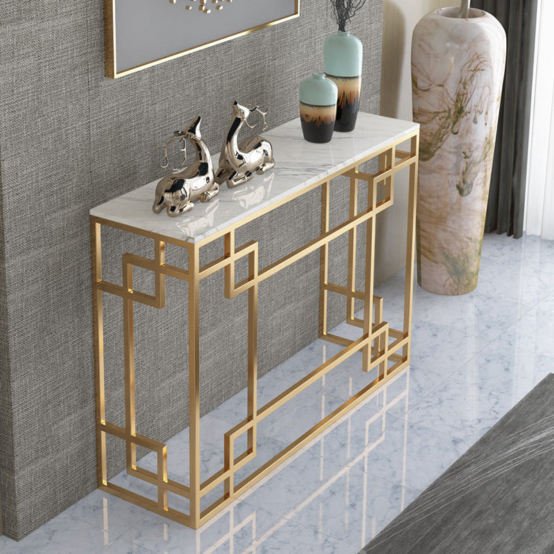 Glam Iron Console Sofa Table Rectangle Marble Console Accent Table for Hall