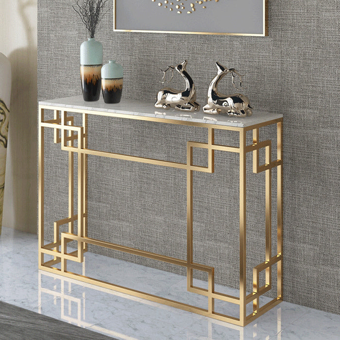 Glam Iron Console Sofa Table Rectangle Marble Console Accent Table for Hall