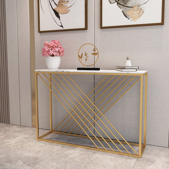 Modern Console Accent Table Antique Finish Rectangle Console Sofa Table in Marble