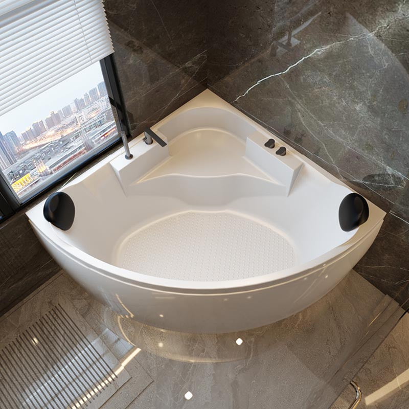 Modern Corner White Acrylic Bathtub Back to Wall with Drain and Massage Device Bath Tub