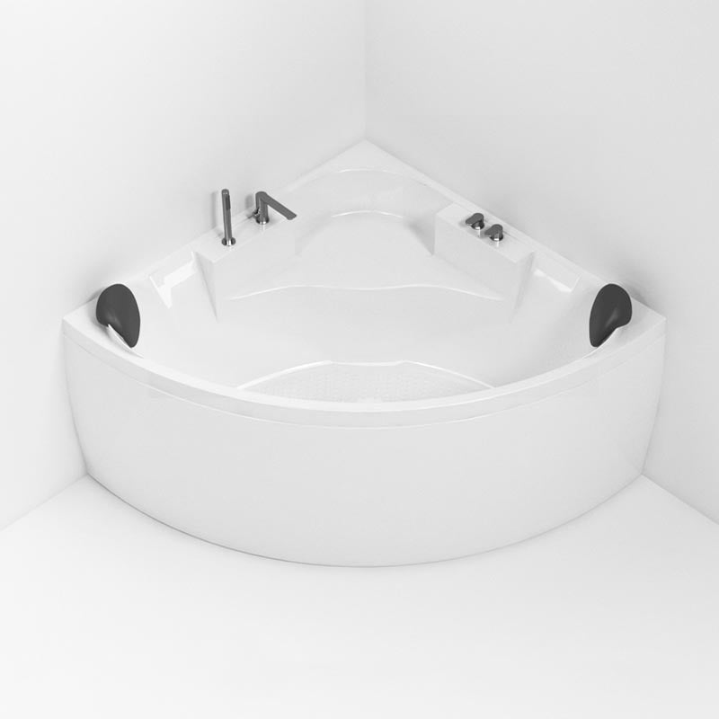 Modern Corner White Acrylic Bathtub Back to Wall with Drain and Massage Device Bath Tub