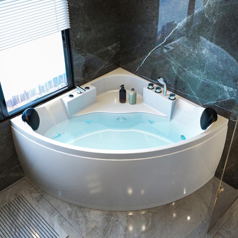 Modern Corner White Acrylic Bathtub Back to Wall with Drain and Massage Device Bath Tub