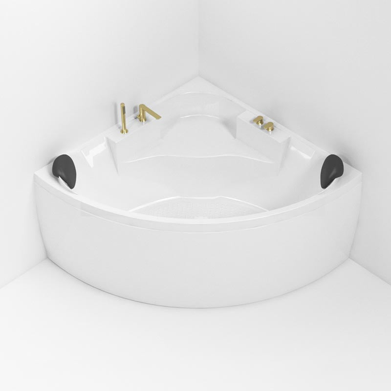 Modern Corner White Acrylic Bathtub Back to Wall with Drain and Massage Device Bath Tub