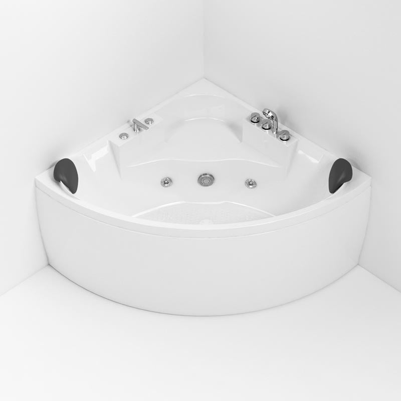 Modern Corner White Acrylic Bathtub Back to Wall with Drain and Massage Device Bath Tub