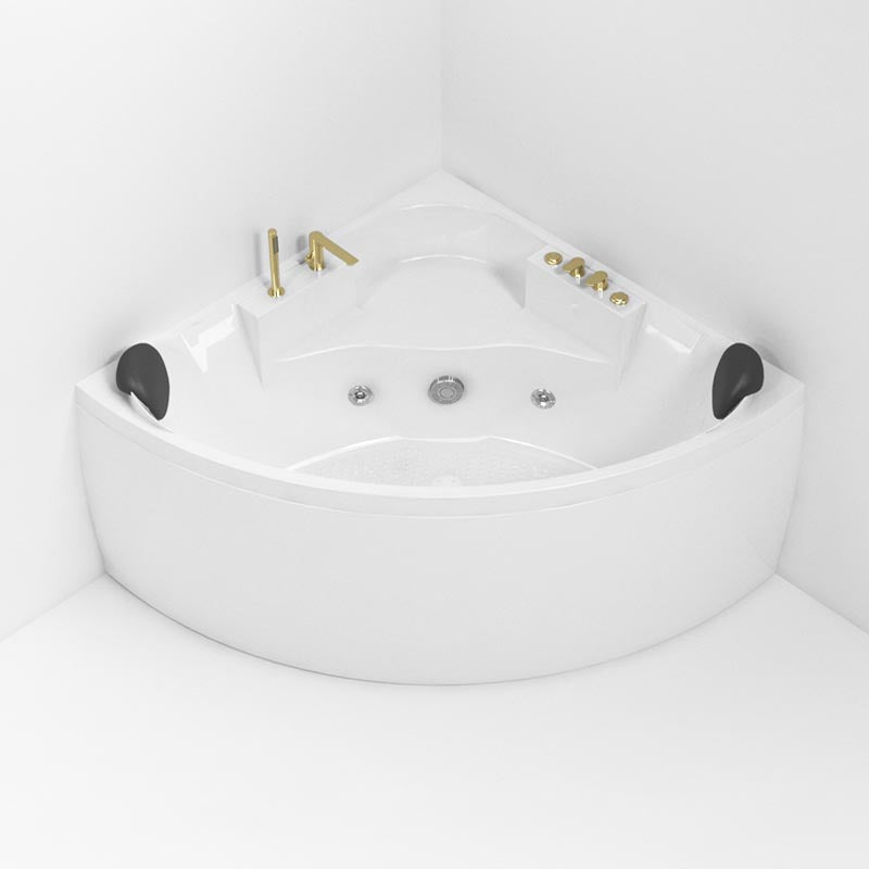 Modern Corner White Acrylic Bathtub Back to Wall with Drain and Massage Device Bath Tub