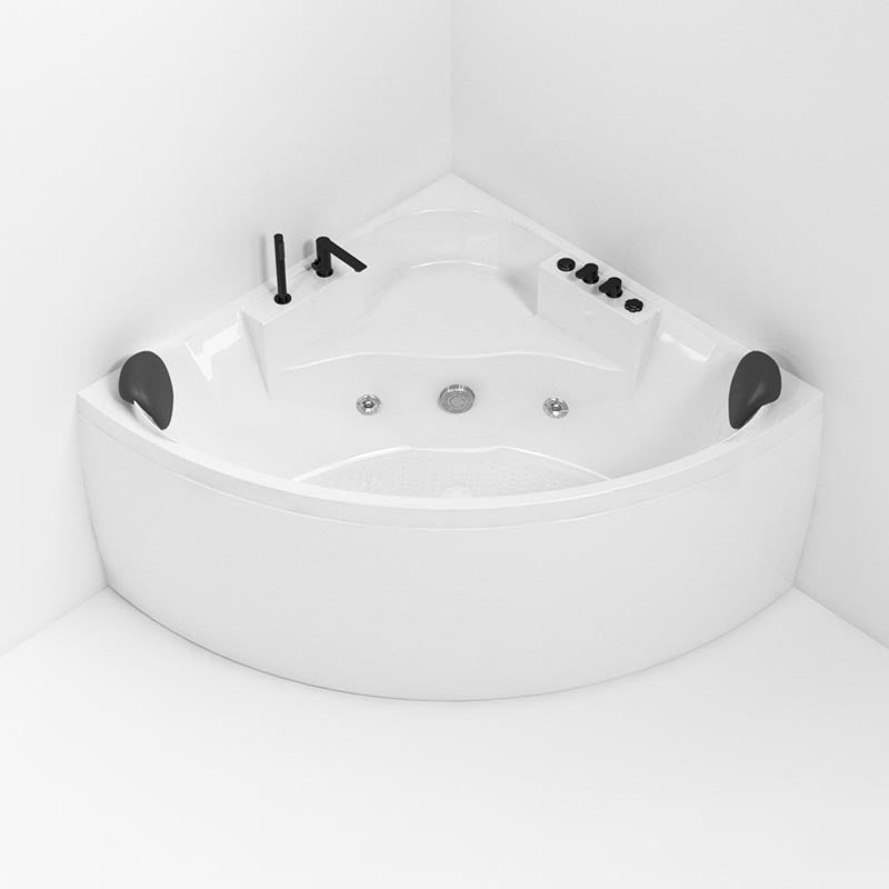 Modern Corner White Acrylic Bathtub Back to Wall with Drain and Massage Device Bath Tub