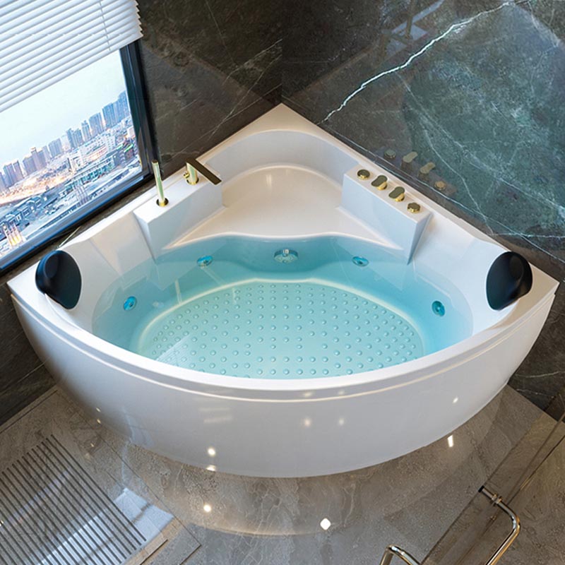 Modern Corner White Acrylic Bathtub Back to Wall with Drain and Massage Device Bath Tub