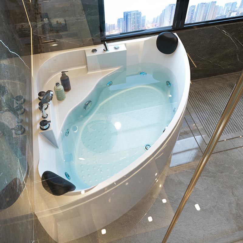 Modern Corner White Acrylic Bathtub Back to Wall with Drain and Massage Device Bath Tub