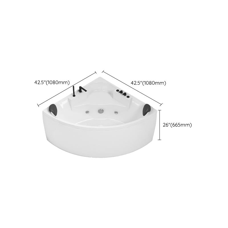 Modern Corner White Acrylic Bathtub Back to Wall with Drain and Massage Device Bath Tub
