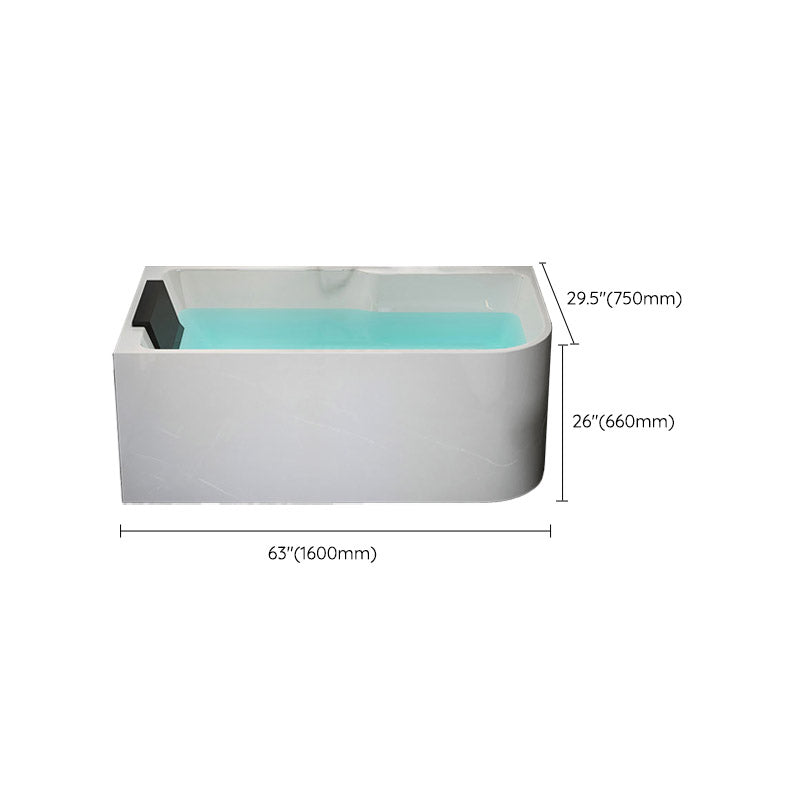 Modern White Rectangle Acrylic Bathtub Back to Wall with Drain Bath Tub