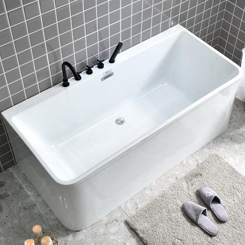 Rectangle Modern White Acrylic Bathtub Back to Wall with Drain and Massage Device Bath Tub