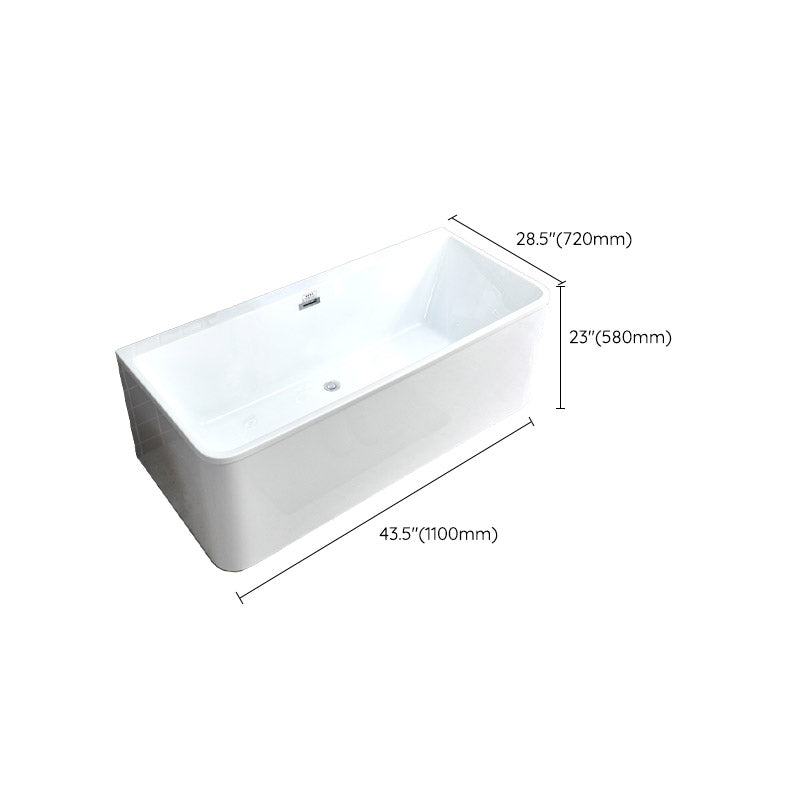 Rectangle Modern White Acrylic Bathtub Back to Wall with Drain and Massage Device Bath Tub