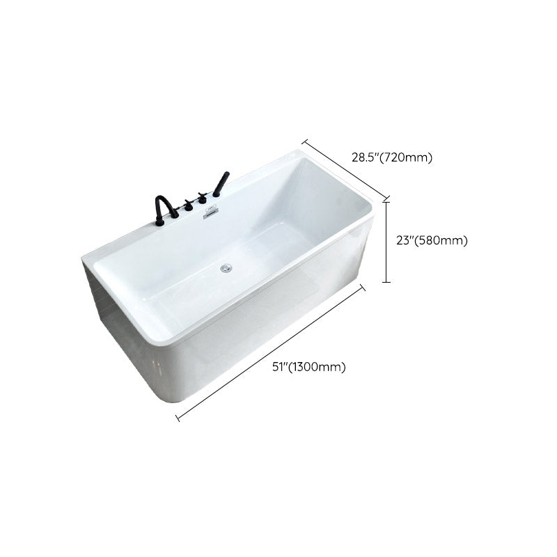 Rectangle Modern White Acrylic Bathtub Back to Wall with Drain and Massage Device Bath Tub