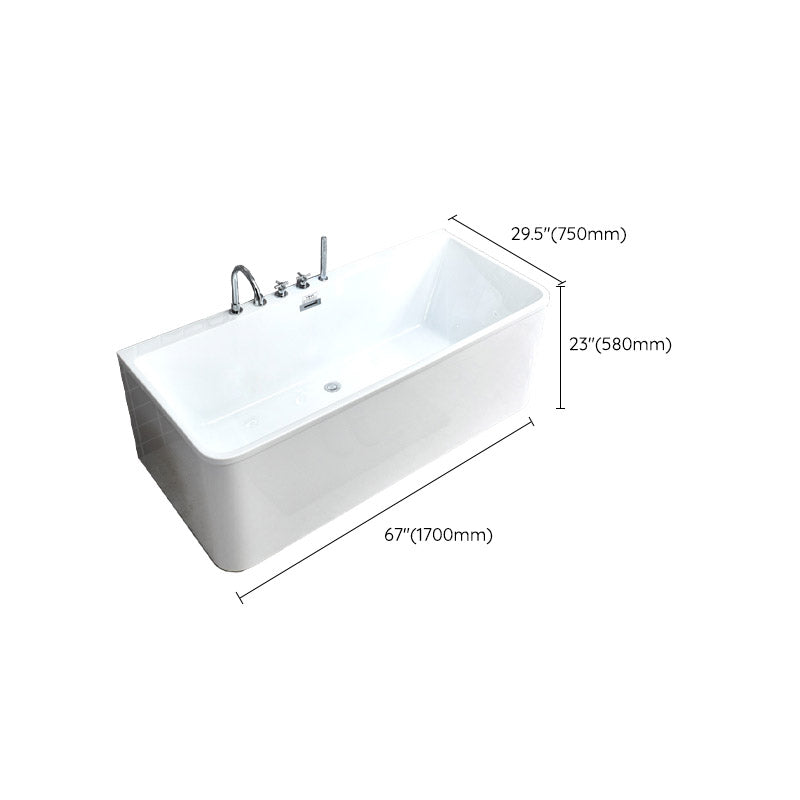 Rectangle Modern White Acrylic Bathtub Back to Wall with Drain and Massage Device Bath Tub