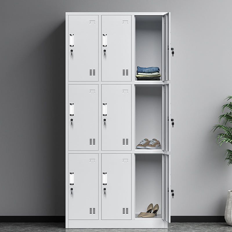 Hinged Door Cabinet for Bathroom Gray Metal Modern Storage Cabinet
