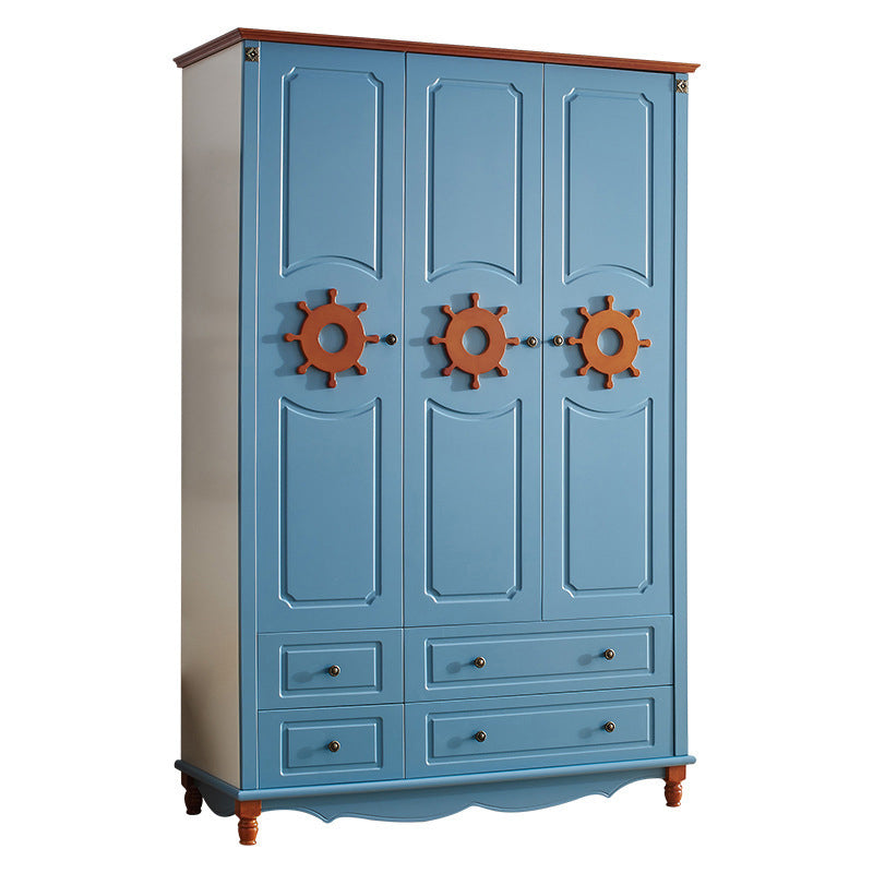 Hinged Wooden Wardrobe Cabinet with Legs Coastal Wardrobe Armoire