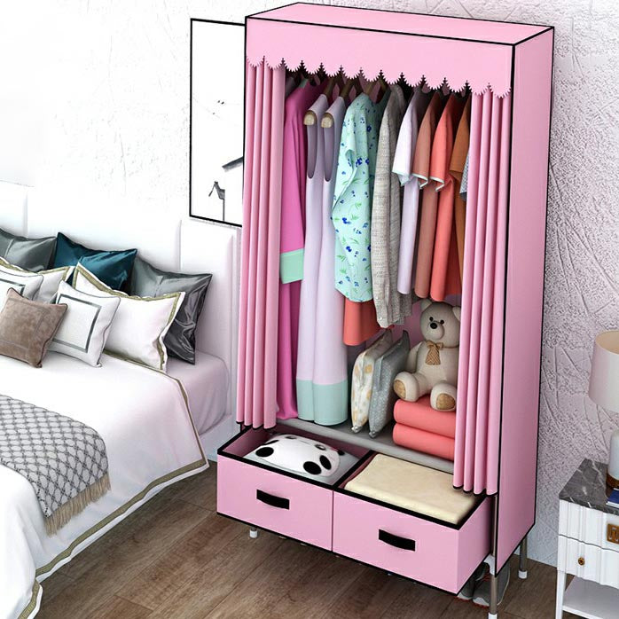 Contemporary Wardrobe Armoire with Drawer Steel Wardrobe Closet