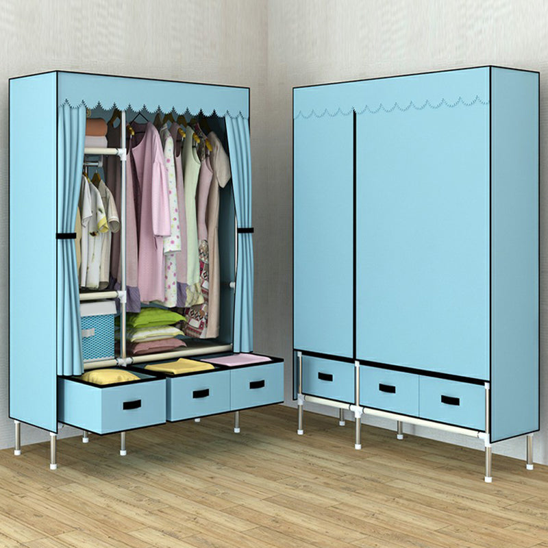 Contemporary Wardrobe Armoire with Drawer Steel Wardrobe Closet