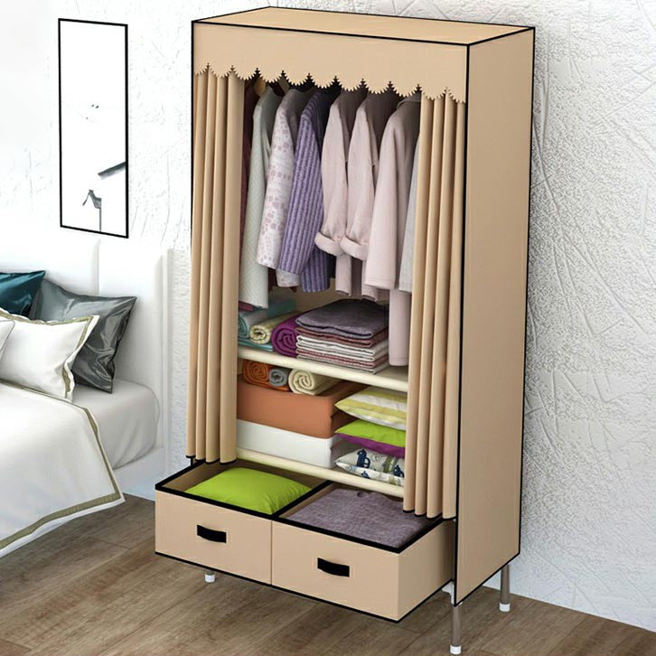 Contemporary Wardrobe Armoire with Drawer Steel Wardrobe Closet