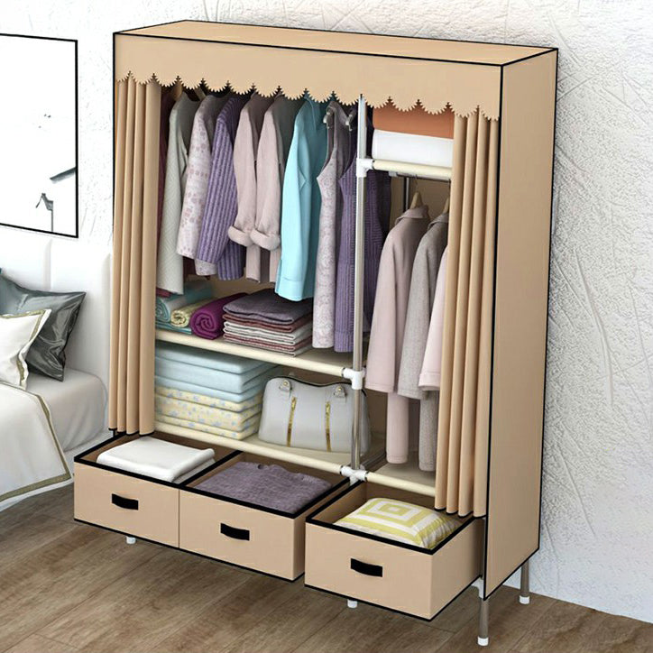 Contemporary Wardrobe Armoire with Drawer Steel Wardrobe Closet