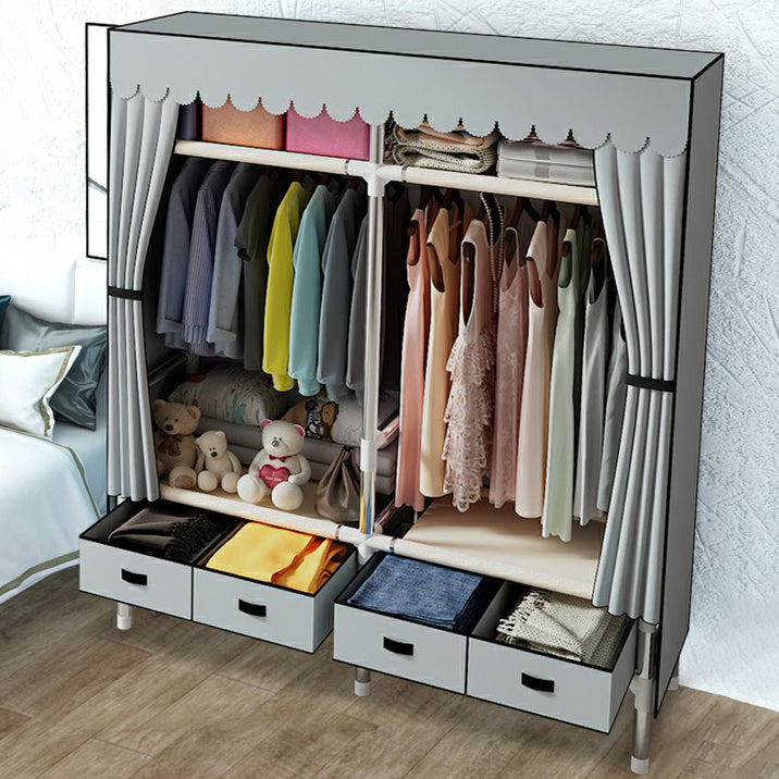 Contemporary Wardrobe Armoire with Drawer Steel Wardrobe Closet