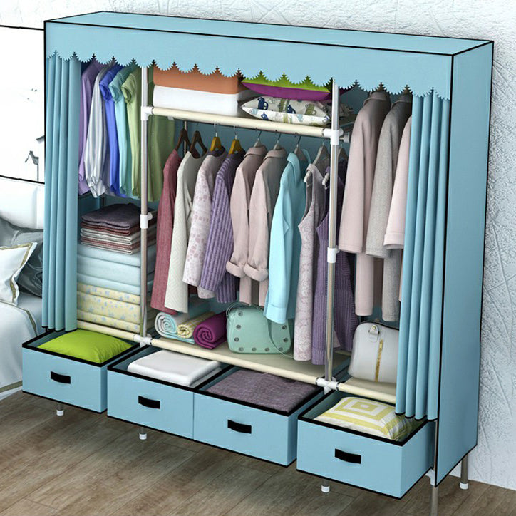 Contemporary Wardrobe Armoire with Drawer Steel Wardrobe Closet