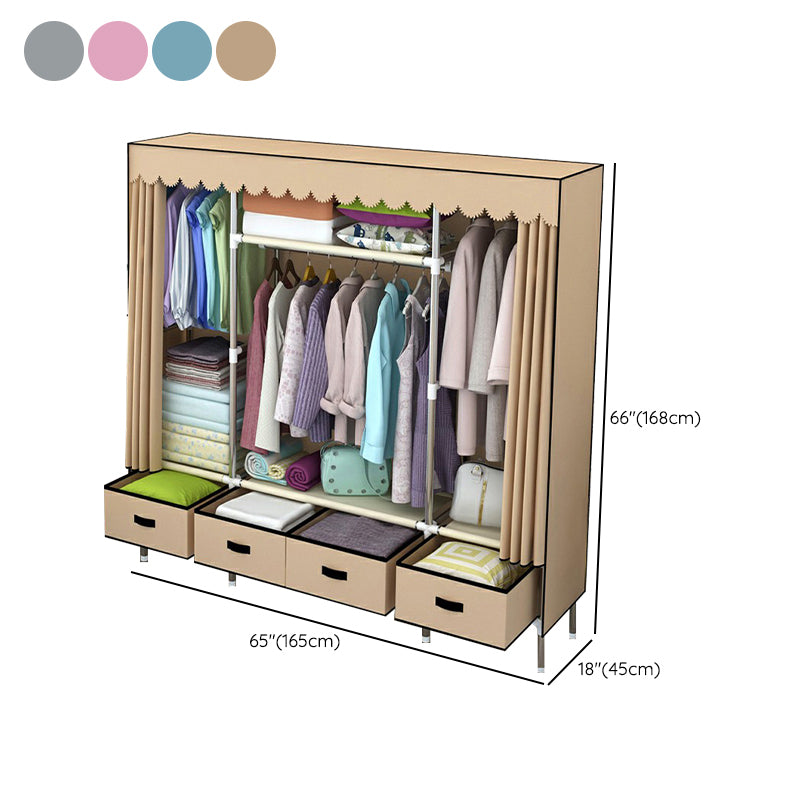 Contemporary Wardrobe Armoire with Drawer Steel Wardrobe Closet