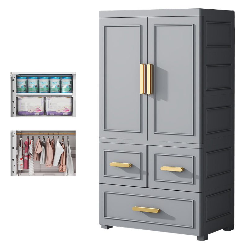 Plastic Wardrobe Cabinet with Drawer Modern Hinged Wardrobe Closet